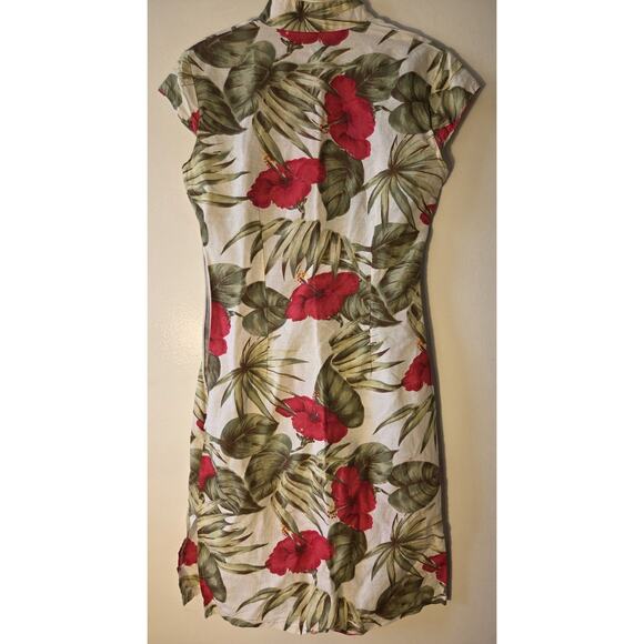 Vtg Banana Republic Hawaiian Floral Linen Cap Sleeve Dress Mandarin Style Sz XS - Picture 1 of 10